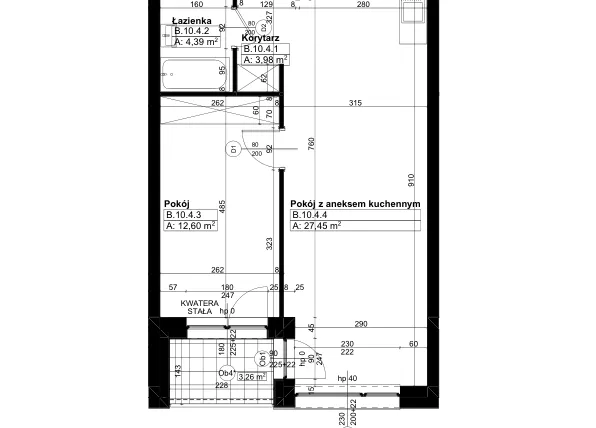 Rzut - Mieszkanie na sprzedaż 2 pokoje o powierzchni 47,45 m² - numer B/10/4 w Świerzawska 13