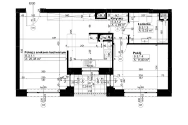 Rzut - Mieszkanie na sprzedaż 2 pokoje o powierzchni 47,11 m² - numer B/3/1 w Świerzawska 13