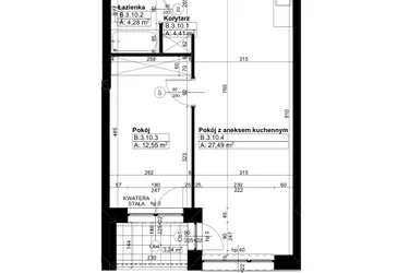 Rzut - Mieszkanie na sprzedaż 2 pokoje o powierzchni 48,46 m² - numer B/3/10 w Świerzawska 13