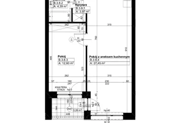 Rzut - Mieszkanie na sprzedaż 2 pokoje o powierzchni 48,13 m² - numer B/3/8 w Świerzawska 13
