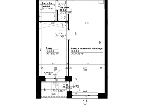 Rzut - Mieszkanie na sprzedaż 2 pokoje o powierzchni 48,13 m² - numer B/3/8 w Świerzawska 13