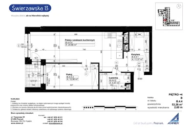 Rzut - Mieszkanie na sprzedaż 2 pokoje o powierzchni 53,17 m² - numer B/4/4 w Świerzawska 13
