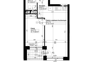 Rzut - Mieszkanie na sprzedaż 2 pokoje o powierzchni 43,33 m² - numer B/4/7 w Świerzawska 13