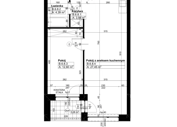 Rzut - Mieszkanie na sprzedaż 2 pokoje o powierzchni 48,65 m² - numer B/6/8 w Świerzawska 13
