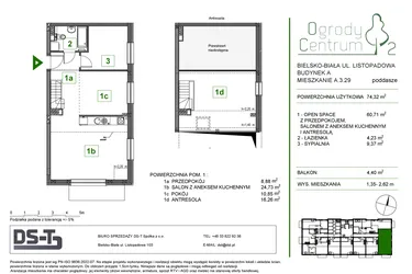 Rzut - Mieszkanie na sprzedaż 2 pokoje o powierzchni 74,32 m² - numer A.3.29 w Ogrody Centrum 2