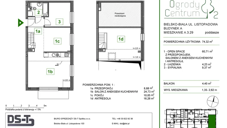 Rzut - Mieszkanie na sprzedaż 2 pokoje o powierzchni 74,32 m² - numer A.3.29 w Ogrody Centrum 2