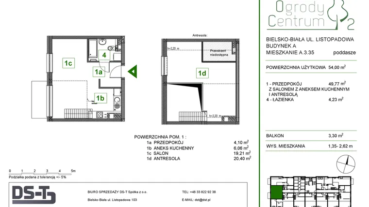 Rzut - Mieszkanie na sprzedaż 1 pokój o powierzchni 54 m² - numer A.3.35 w Ogrody Centrum 2