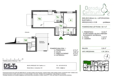 Rzut - Mieszkanie na sprzedaż 2 pokoje o powierzchni 50,11 m² - numer A.3.36 w Ogrody Centrum 2