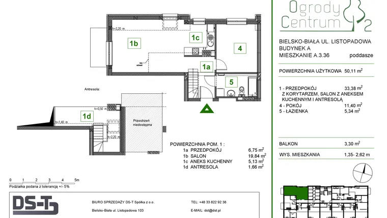 Rzut - Mieszkanie na sprzedaż 2 pokoje o powierzchni 50,11 m² - numer A.3.36 w Ogrody Centrum 2