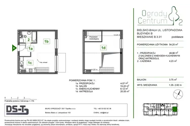 Rzut - Mieszkanie na sprzedaż 1 pokój o powierzchni 54,2 m² - numer B.3.31 w Ogrody Centrum 2