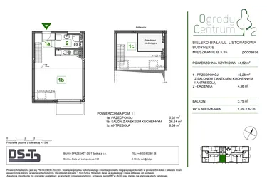Rzut - Mieszkanie na sprzedaż 1 pokój o powierzchni 44,62 m² - numer B.3.35 w Ogrody Centrum 2
