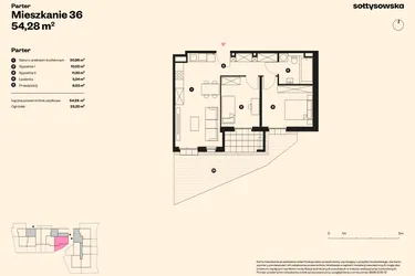 Rzut - Mieszkanie na sprzedaż 3 pokoje o powierzchni 53,09 m² - numer 36 w Sołtysowska