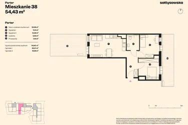 Rzut - Mieszkanie na sprzedaż 3 pokoje o powierzchni 53,33 m² - numer 38 w Sołtysowska