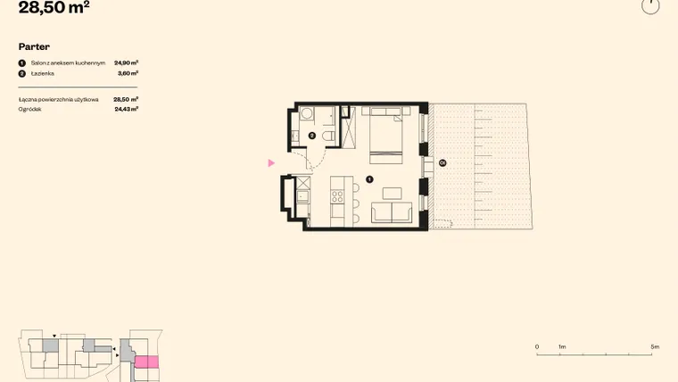 Rzut - Mieszkanie na sprzedaż 1 pokój o powierzchni 27,94 m² - numer 2 w Sołtysowska