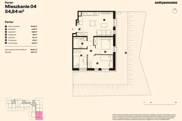 Rzut - Mieszkanie na sprzedaż 4 pokoje o powierzchni 53,75 m² - numer 4 w Sołtysowska