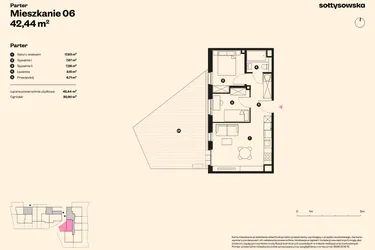 Rzut - Mieszkanie na sprzedaż 3 pokoje o powierzchni 41,49 m² - numer 6 w Sołtysowska