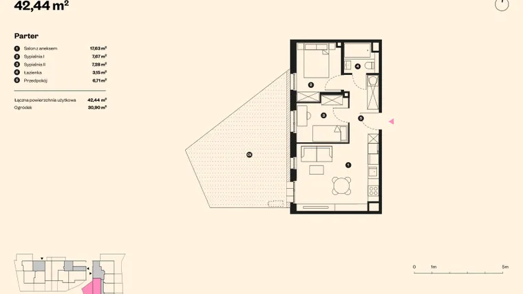 Rzut - Mieszkanie na sprzedaż 3 pokoje o powierzchni 41,49 m² - numer 6 w Sołtysowska
