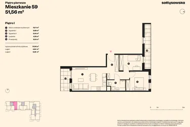 Rzut - Mieszkanie na sprzedaż 3 pokoje o powierzchni 50,5 m² - numer 59 w Sołtysowska