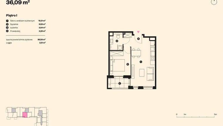 Rzut - Mieszkanie na sprzedaż 2 pokoje o powierzchni 35,27 m² - numer 41 w Sołtysowska
