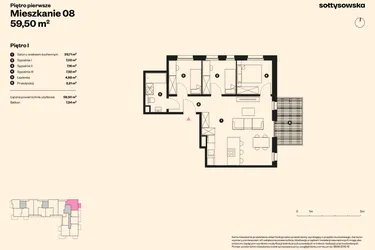 Rzut - Mieszkanie na sprzedaż 4 pokoje o powierzchni 58,42 m² - numer 8 w Sołtysowska