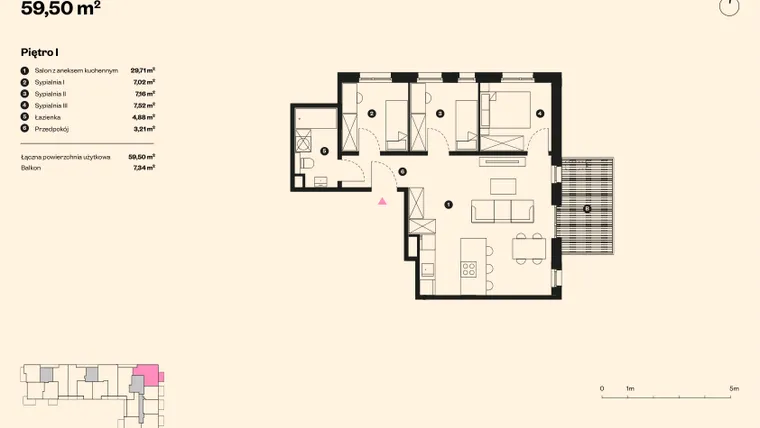 Rzut - Mieszkanie na sprzedaż 4 pokoje o powierzchni 58,42 m² - numer 8 w Sołtysowska