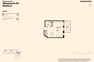 Rzut - Mieszkanie na sprzedaż 1 pokój o powierzchni 27,79 m² - numer 9 w Sołtysowska