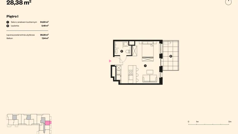 Rzut - Mieszkanie na sprzedaż 1 pokój o powierzchni 27,79 m² - numer 9 w Sołtysowska