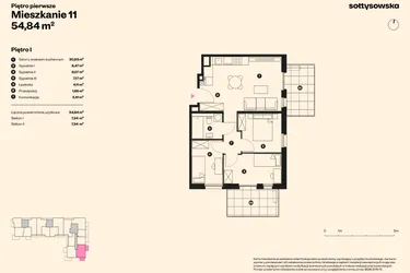 Rzut - Mieszkanie na sprzedaż 4 pokoje o powierzchni 53,64 m² - numer 11 w Sołtysowska