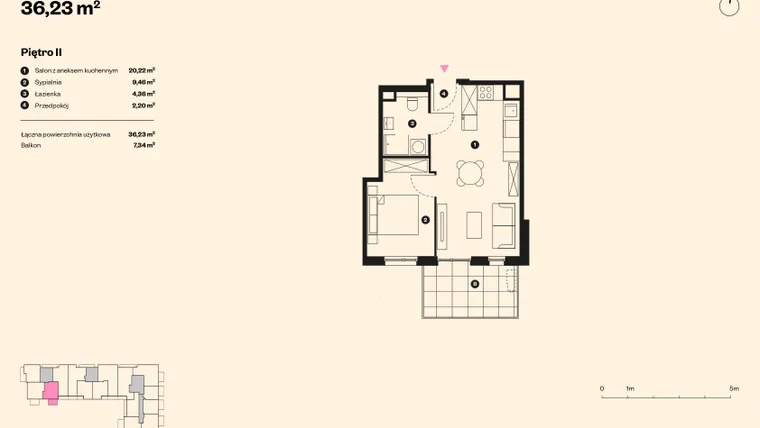 Rzut - Mieszkanie na sprzedaż 2 pokoje o powierzchni 35,33 m² - numer 64 w Sołtysowska