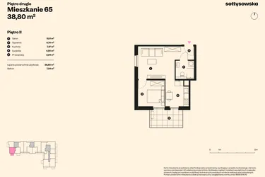 Rzut - Mieszkanie na sprzedaż 2 pokoje o powierzchni 38,02 m² - numer 65 w Sołtysowska