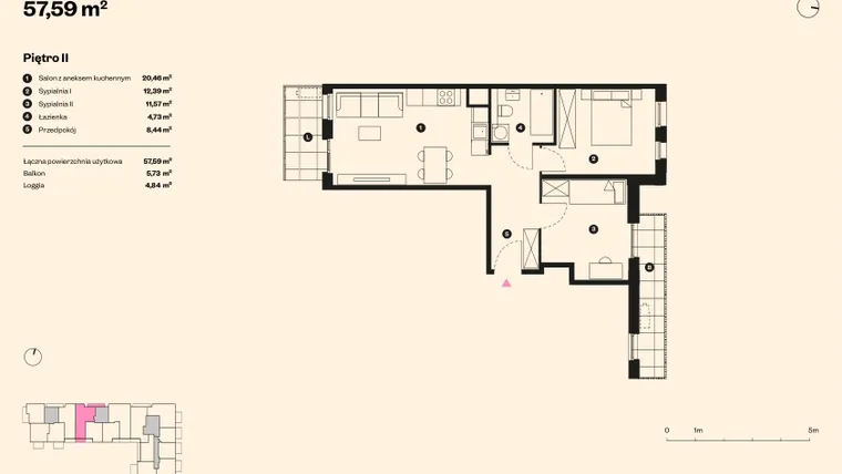 Rzut - Mieszkanie na sprzedaż 3 pokoje o powierzchni 56,35 m² - numer 46 w Sołtysowska