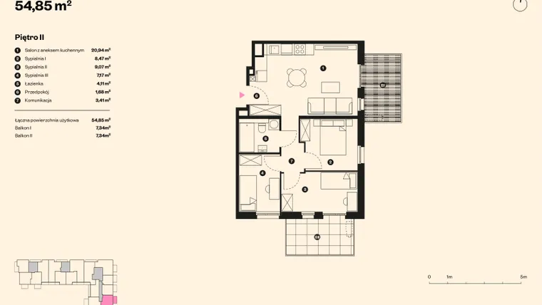 Rzut - Mieszkanie na sprzedaż 4 pokoje o powierzchni 53,6 m² - numer 19 w Sołtysowska