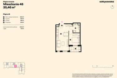 Rzut - Mieszkanie na sprzedaż 2 pokoje o powierzchni 34,7 m² - numer 48 w Sołtysowska