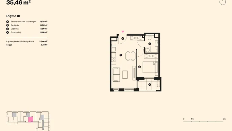 Rzut - Mieszkanie na sprzedaż 2 pokoje o powierzchni 34,7 m² - numer 48 w Sołtysowska
