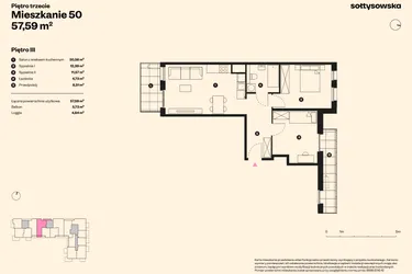 Rzut - Mieszkanie na sprzedaż 3 pokoje o powierzchni 56,35 m² - numer 50 w Sołtysowska