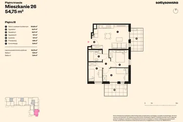 Rzut - Mieszkanie na sprzedaż 4 pokoje o powierzchni 53,71 m² - numer 26 w Sołtysowska