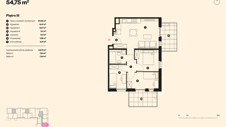 Rzut - Mieszkanie na sprzedaż 4 pokoje o powierzchni 53,71 m² - numer 26 w Sołtysowska