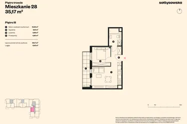 Rzut - Mieszkanie na sprzedaż 2 pokoje o powierzchni 34,57 m² - numer 28 w Sołtysowska