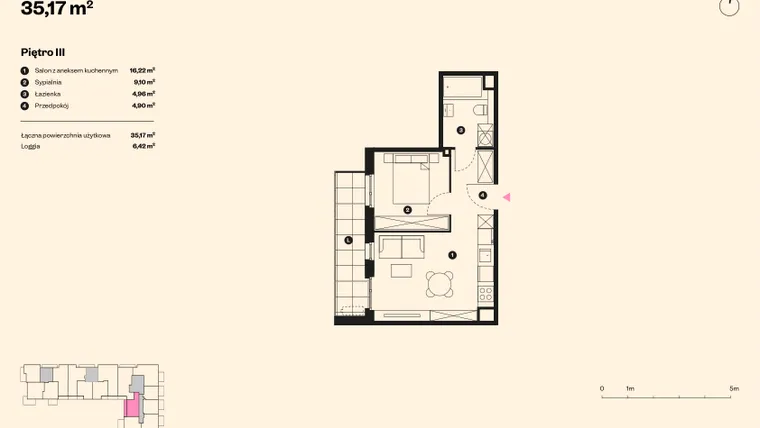 Rzut - Mieszkanie na sprzedaż 2 pokoje o powierzchni 34,57 m² - numer 28 w Sołtysowska