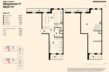 Rzut - Mieszkanie na sprzedaż 4 pokoje o powierzchni 97,26 m² - numer 71 w Sołtysowska
