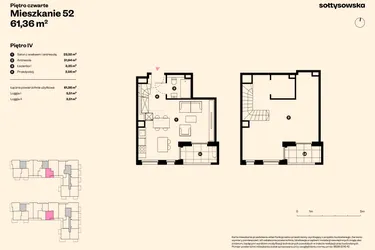 Rzut - Mieszkanie na sprzedaż 3 pokoje o powierzchni 60,22 m² - numer 52 w Sołtysowska