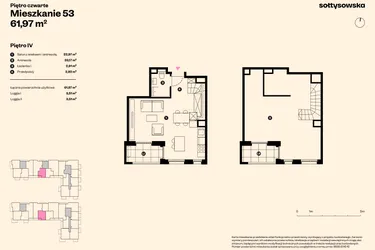 Rzut - Mieszkanie na sprzedaż 3 pokoje o powierzchni 61,91 m² - numer 53 w Sołtysowska