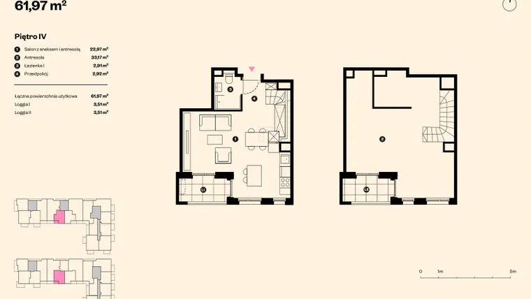 Rzut - Mieszkanie na sprzedaż 3 pokoje o powierzchni 61,91 m² - numer 53 w Sołtysowska