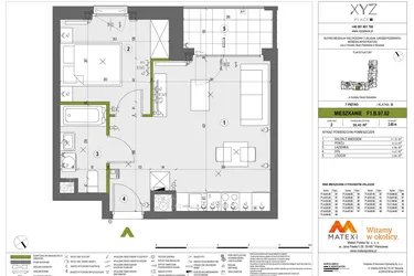 Rzut - Mieszkanie na sprzedaż 2 pokoje o powierzchni 35,43 m² - numer F1.B.07.02 w XYZ Place