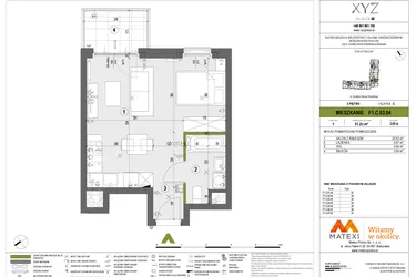 Rzut - Mieszkanie na sprzedaż 1 pokój o powierzchni 31,23 m² - numer F1.C.03.04 w XYZ Place