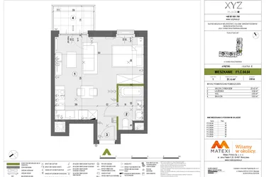 Rzut - Mieszkanie na sprzedaż 1 pokój o powierzchni 31,13 m² - numer F1.C.04.04 w XYZ Place