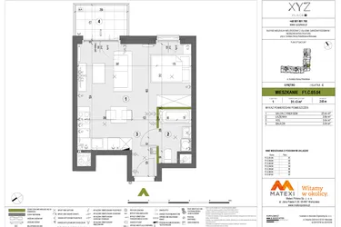 Rzut - Mieszkanie na sprzedaż 1 pokój o powierzchni 31,13 m² - numer F1.C.05.04 w XYZ Place