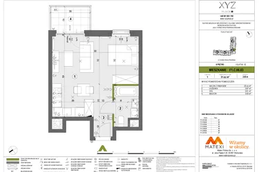 Rzut - Mieszkanie na sprzedaż 1 pokój o powierzchni 31,02 m² - numer F1.C.06.03 w XYZ Place