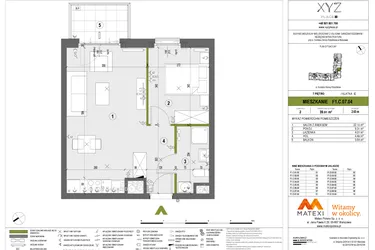 Rzut - Mieszkanie na sprzedaż 2 pokoje o powierzchni 39,91 m² - numer F1.C.07.04 w XYZ Place