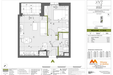 Rzut - Mieszkanie na sprzedaż 2 pokoje o powierzchni 35,36 m² - numer F1.C.09.02 w XYZ Place